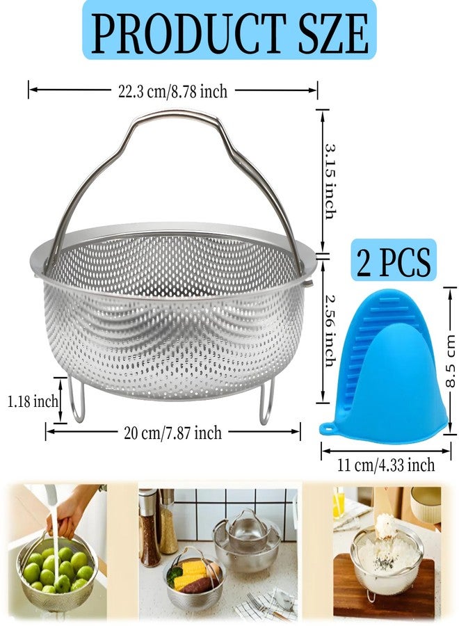 LYCNAGOGUE Stainless Steel Steamer Basket Food Grade Stainless Steamer Multipurpose Perforated Strainer Colander Basket Carrying Handle Three Legged Stand Vegetable and fruit strainer kitchen utensils (Diameter 22cm/8.7'') - Image 2